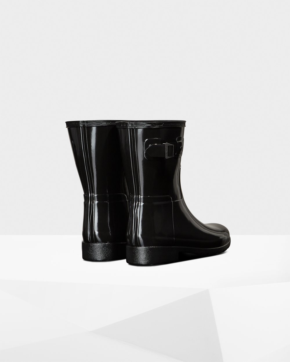 Womens Short Rain Boots - Hunter Refined Slim Fit Gloss (31TVRYWCZ) - Black